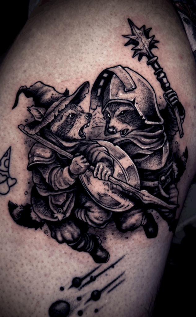 raccoons raccoon battle morbidart blackwork tattoo