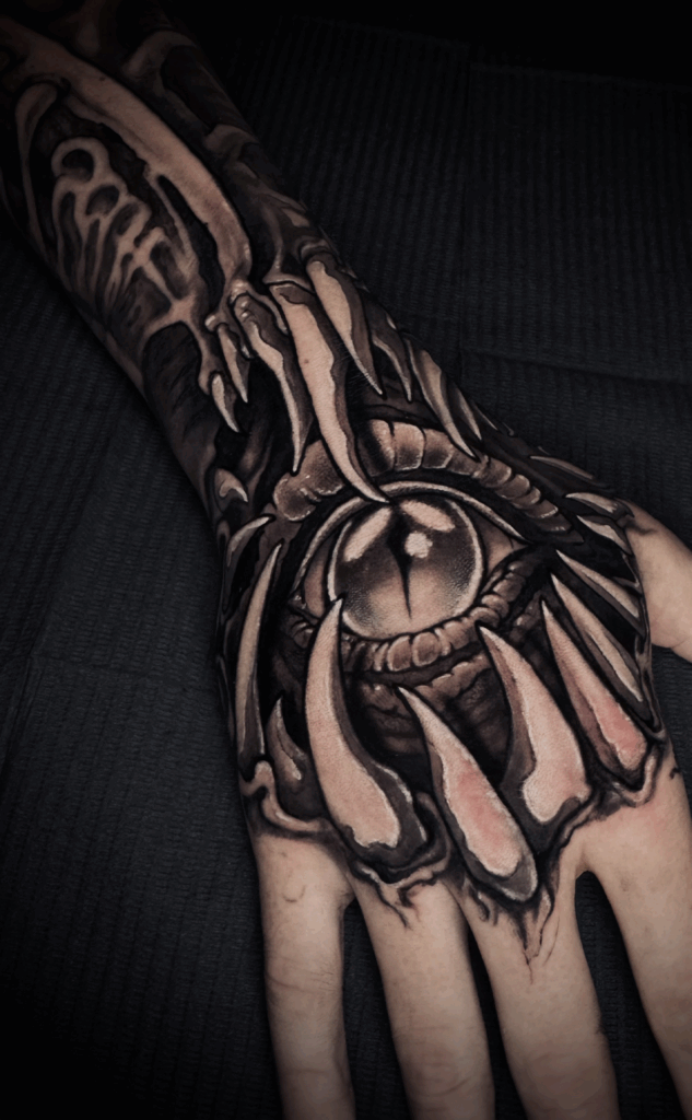 eye mouth darkart blackwork tattoo